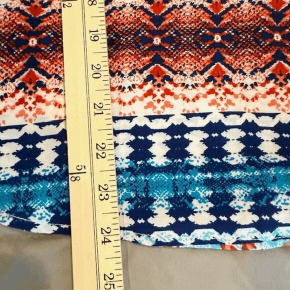 Renee C Boho Aztec Printed Multicolor Tunic Blouse Blue Piping Flowy Size Medium - Picture 6 of 9